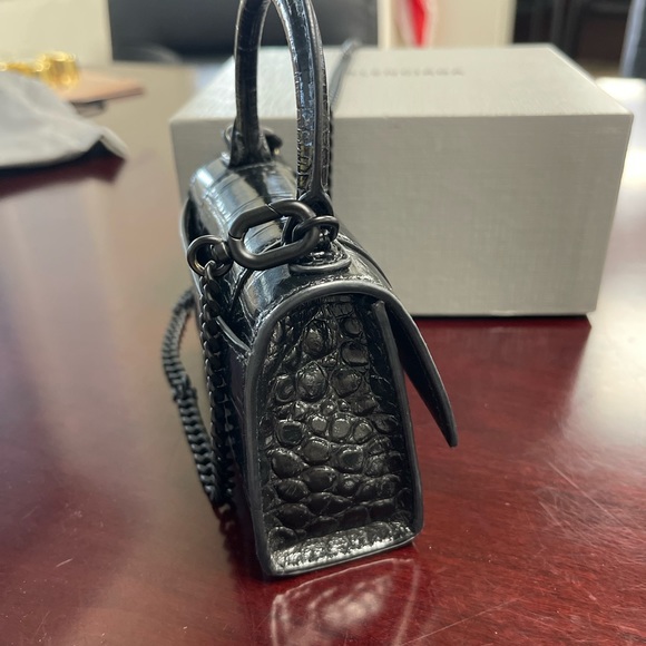 Balenciaga hourglass mini handbag with chain crocodile embossed in black - Picture 7 of 10